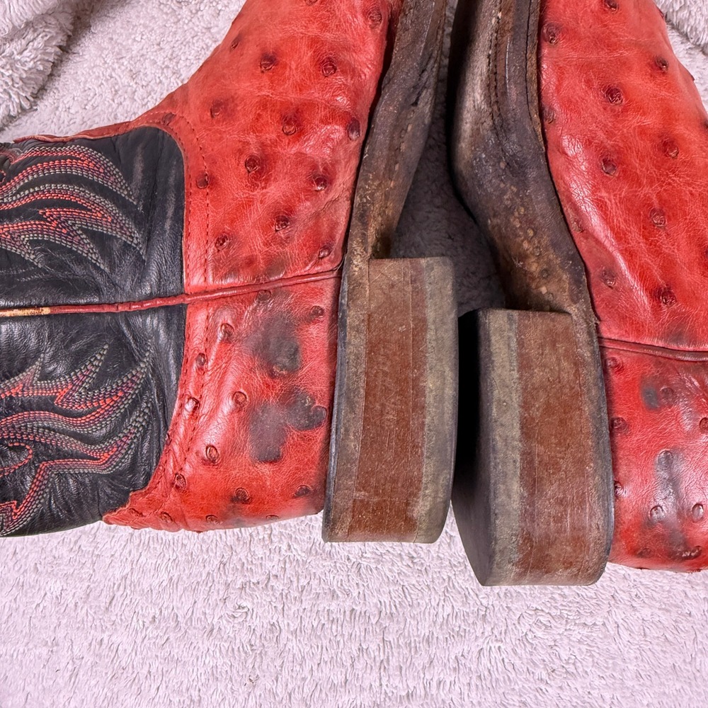 Nocona Womens Cowboy Boots 6 B Full Quill Ostrich Exotic‎ Red Black USA Made - Picture 7 of 16